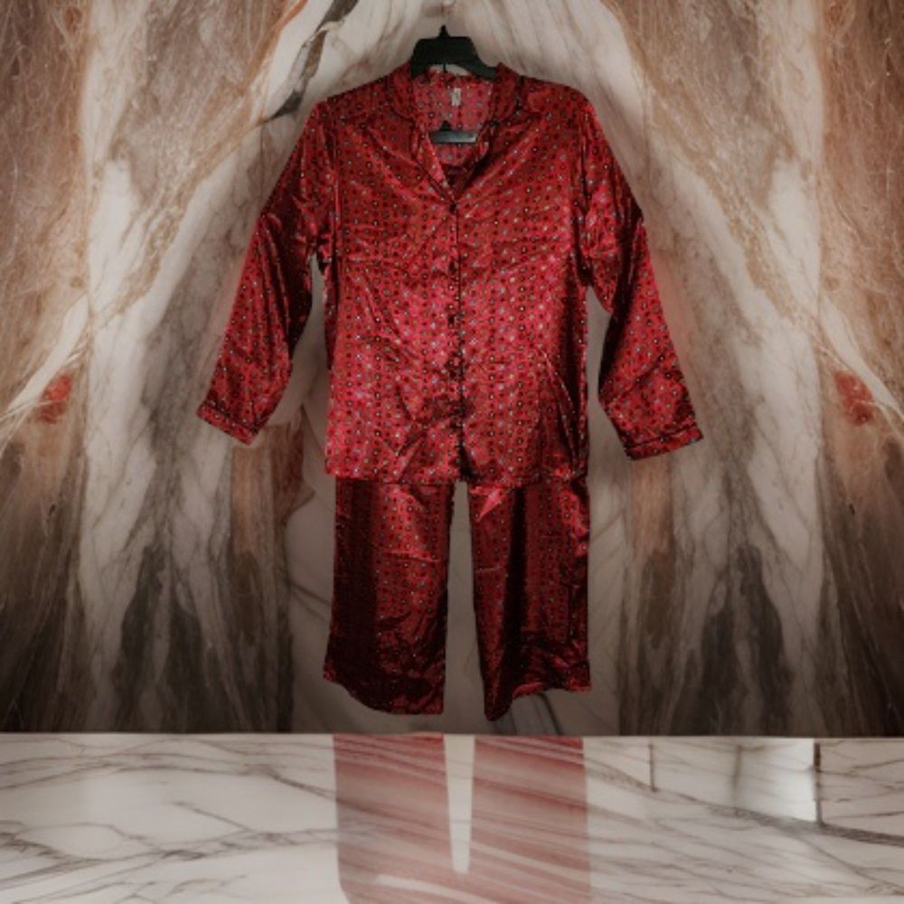 2 Piece George Satin Style Pajama Set with Argyle Pattern